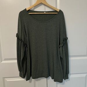 Women's Green Sweater with Ruffle Sleeve Detailing - 2XL